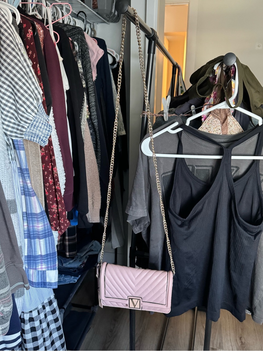Victoria’s Secret V-Quilt Mini Dusty Pink Gold Chain Crossbody Bag